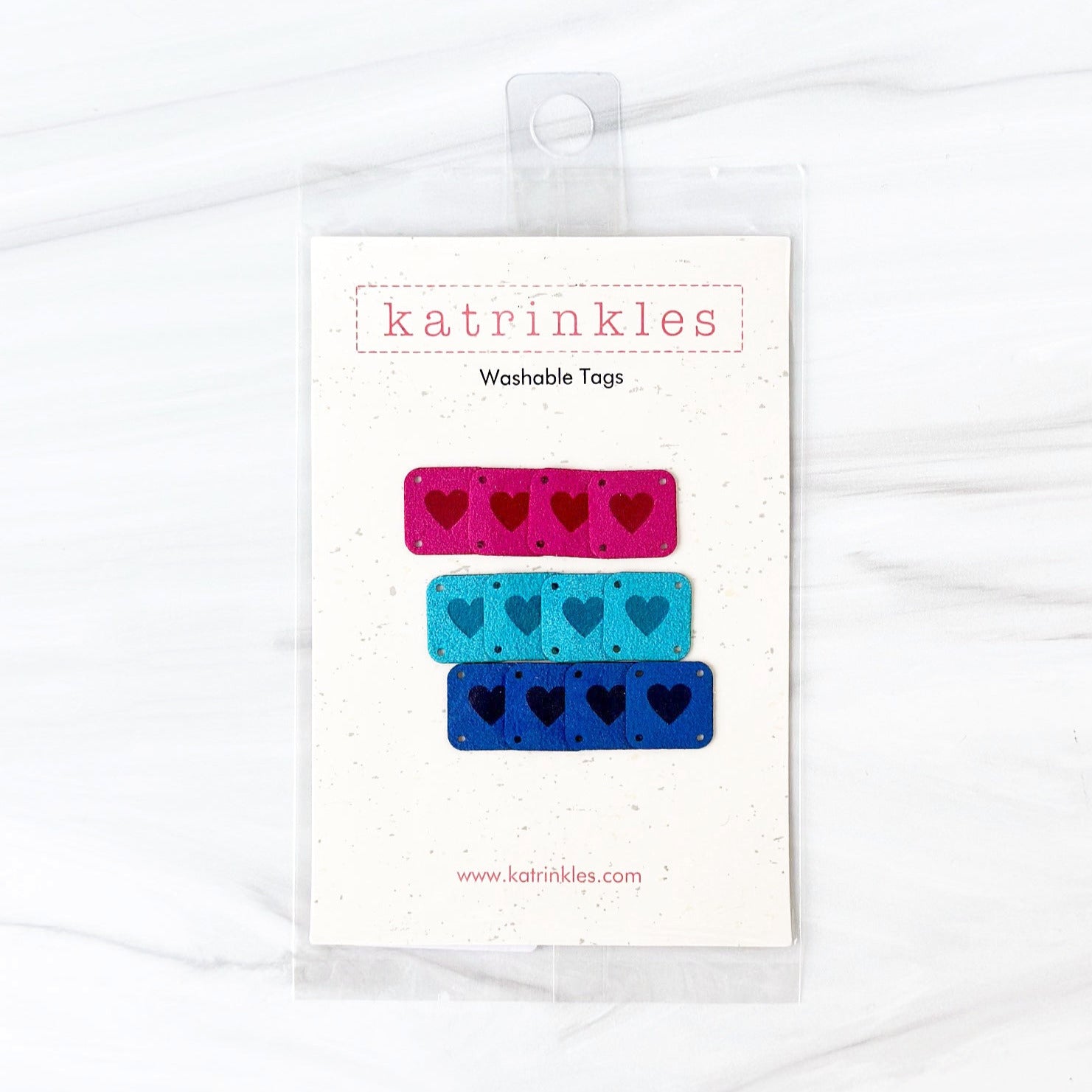 Katrinkles sew on tags feautring a heart stencil