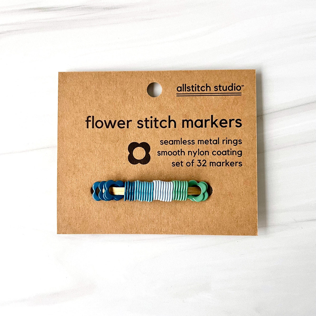 Blue flower stitch markers