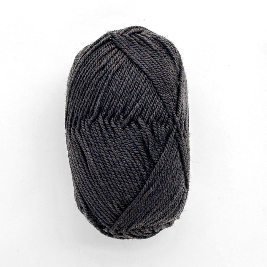 Dark gray skein of yarn on a white background