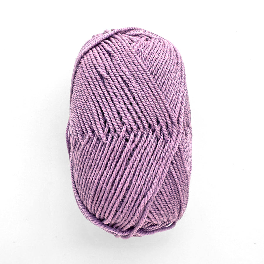 Lavender yarn on a white background