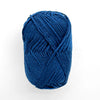 Deep blue skein of yarn on a white background