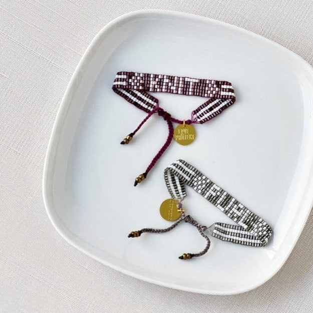 Our Knit + Purl Bracelets in a tray.